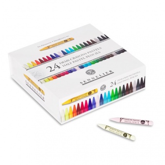 BOITE 24 DEMI CRAYONS PASTELS ASSORTIS + 12 EMPLACEMENTS VIDES
