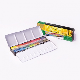 BOITE METAL 14 GODETS ENTIERS AQUARELLE EXTRA FINE 1 PINCEAU