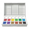 COFFRET EN ABS 12 DEMI GODETS COULEURS + 6 VIDES + PINCEAU
