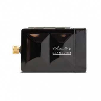 BOITE VOYAGE METAL EMAILLE NOIR 8 1/2 GODETS , 1 PINCEAU ET RESERVE D EAU