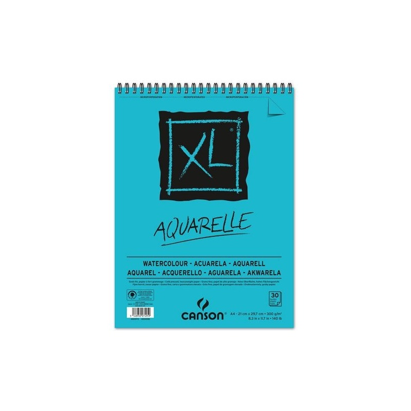 XL AQUARELLE ALBUM SPIRALE 30 FEUILLES 300G GRAIN FIN BLANC
