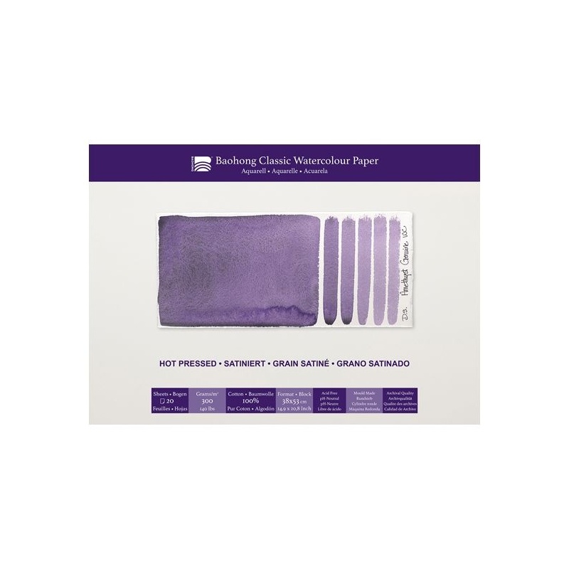 BLOC COLLE 4 CÔTES 100 % COTON 300 G 20 FEUILLES  GRAIN SATIN 38 X 53