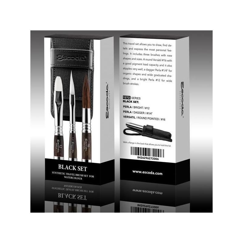 COLOR SET BLACK TROUSSE 3 PINCEAUX SYNTHETIQUE DE VOYAGE