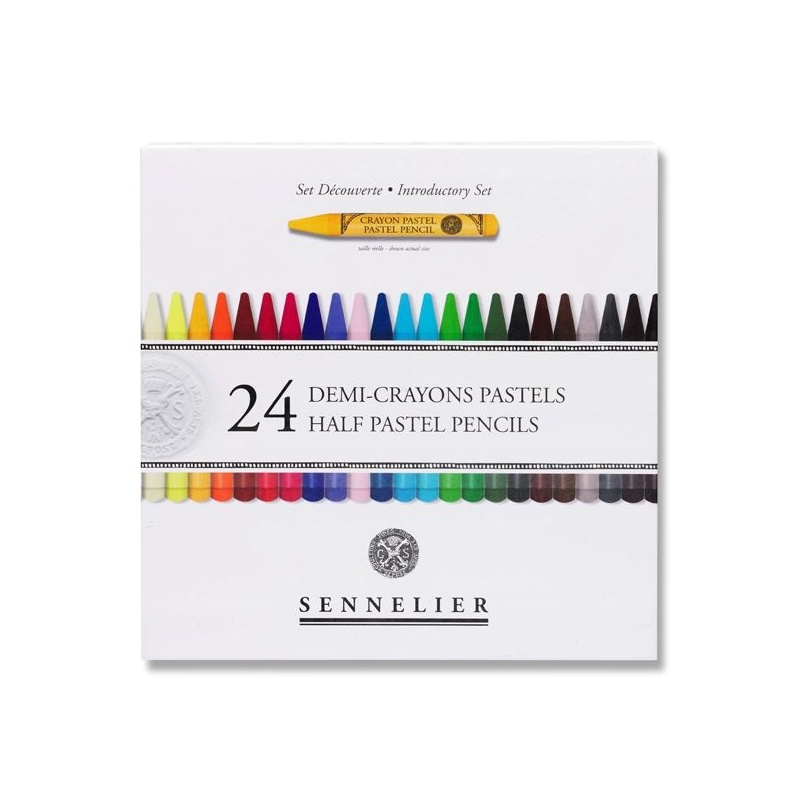 BOITE 24 DEMI CRAYONS PASTELS ASSORTIS + 12 EMPLACEMENTS VIDES