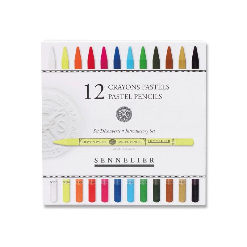 BOITE 12 CRAYONS PASTELS ASSORTIS + 12 EMPLACEMENTS VIDES