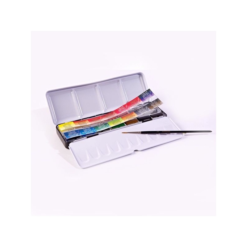 BOITE METAL 14 GODETS ENTIERS AQUARELLE EXTRA FINE 1 PINCEAU