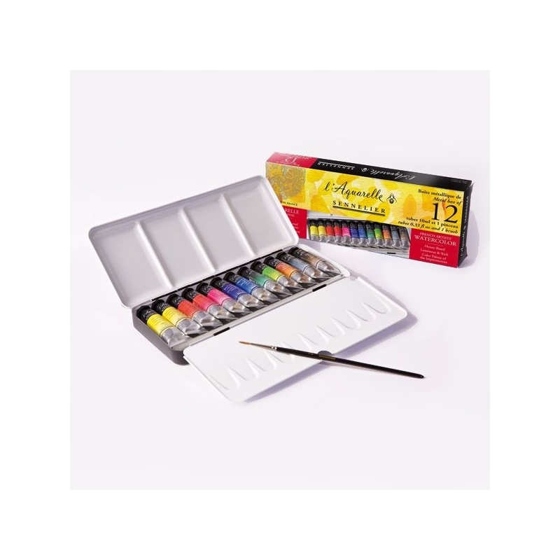 BOITE METAL 12 TUBES 10ML AQUARELLE EXTRA FINE 1 PINCEAU