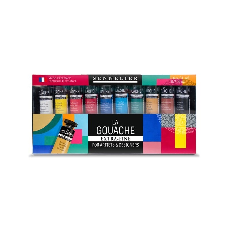 SET INITIATION 10 TUBES 21 ML GOUACHE EXTRA FINE COULEURS PRIMAIRES