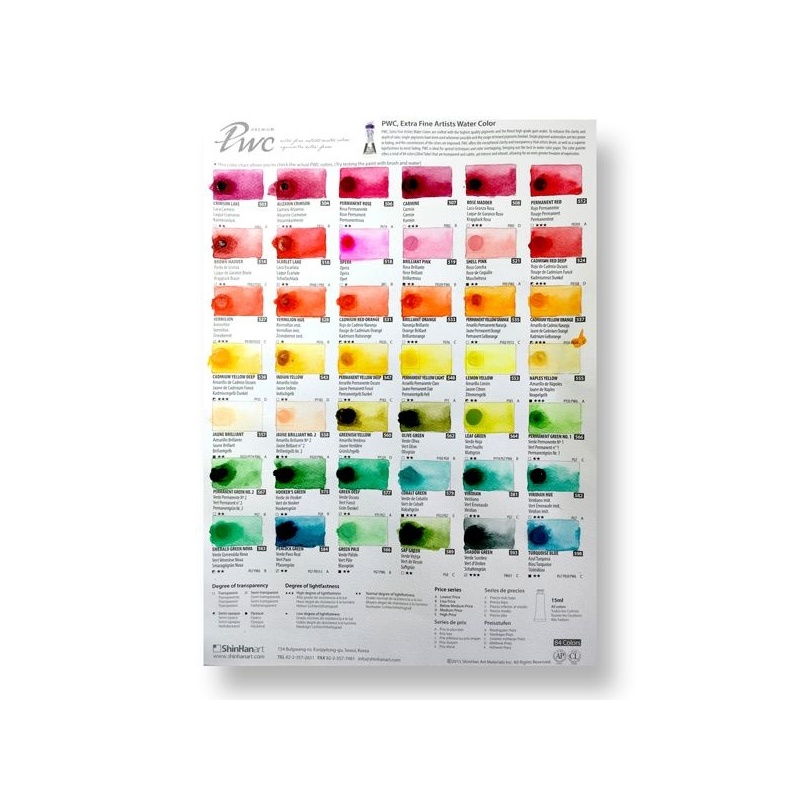 CARTE TEST DES 104 COULEURS VERITABLES AQUARELLE EXTRA FINE PWC