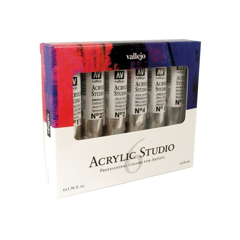 SET CARTON 6 TUBES 58 ML ASSORTIMENT DE COULEURS PRIMAIRES STUDIO