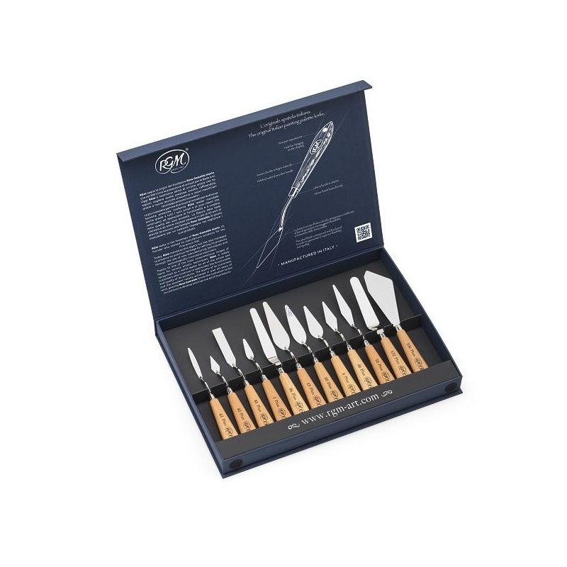 SET 12 COUTEAUX A PEINDRE MANCHE ACACIA LAME ACIER POLI