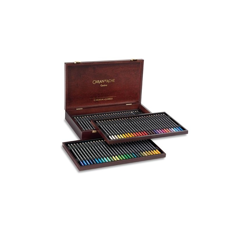 COFFRET BOIS DE 80 CRAYONS DE COULEUR AQUARELLE ARTIST MUSEUM + 3 CRAYONS GRAPHITE