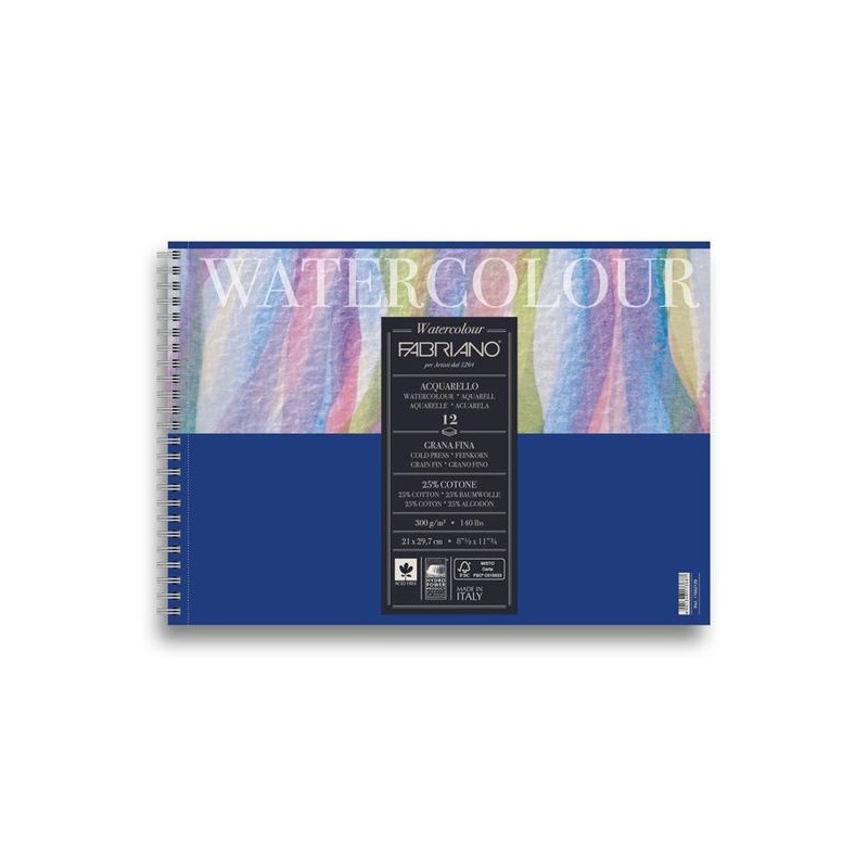 WATERCOLOUR  BLOC SPIRALE 12 FEUILLES 300 G GRAIN FIN