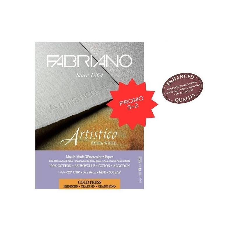 ARTISTICO POCHETTE 3 FEUILLES + 2 OFFERTES 56 X 76 300G GRAIN FIN EXTRA WHITE