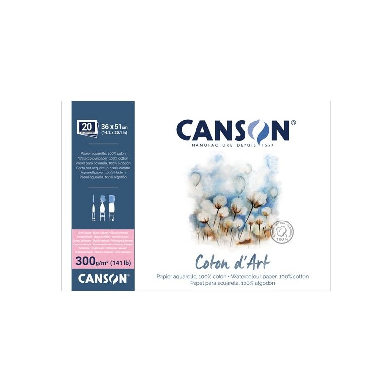 COTON D ART BLOC COLLE 4 COTES 20 FEUILLES 300 G GRAIN SATIN