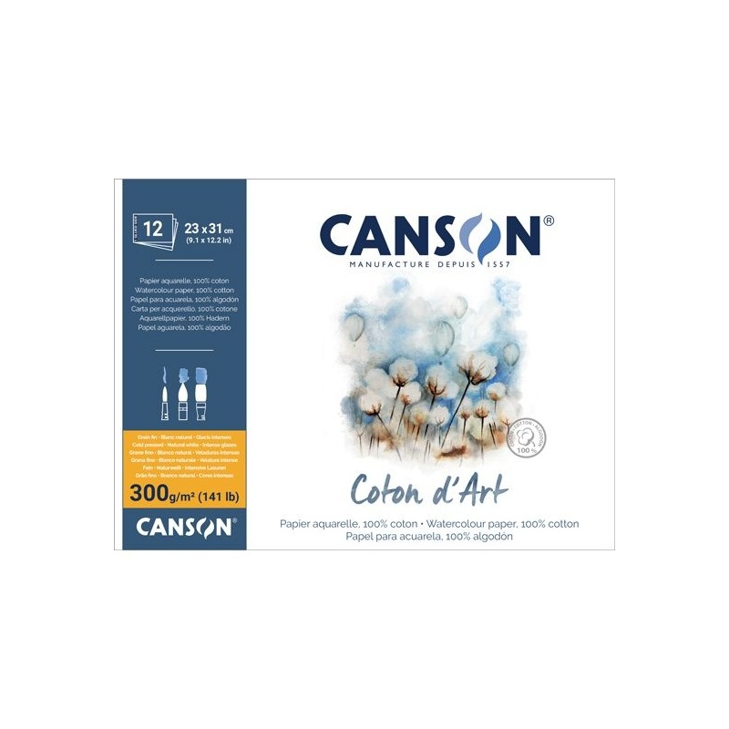 COTON D ART BLOC COLLE 1 COTE 12 FEUILLES 300 G GRAIN FIN