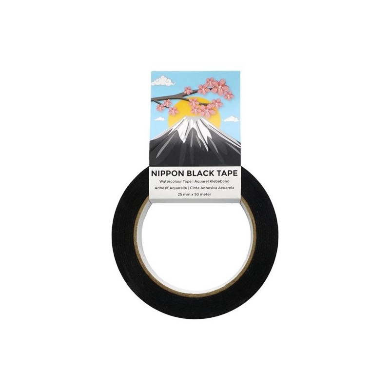 RUBAN ADHÉSIF NOIR POUR AQUARELLE EN PAPIER DE RIZ 25 MM X 50 ML